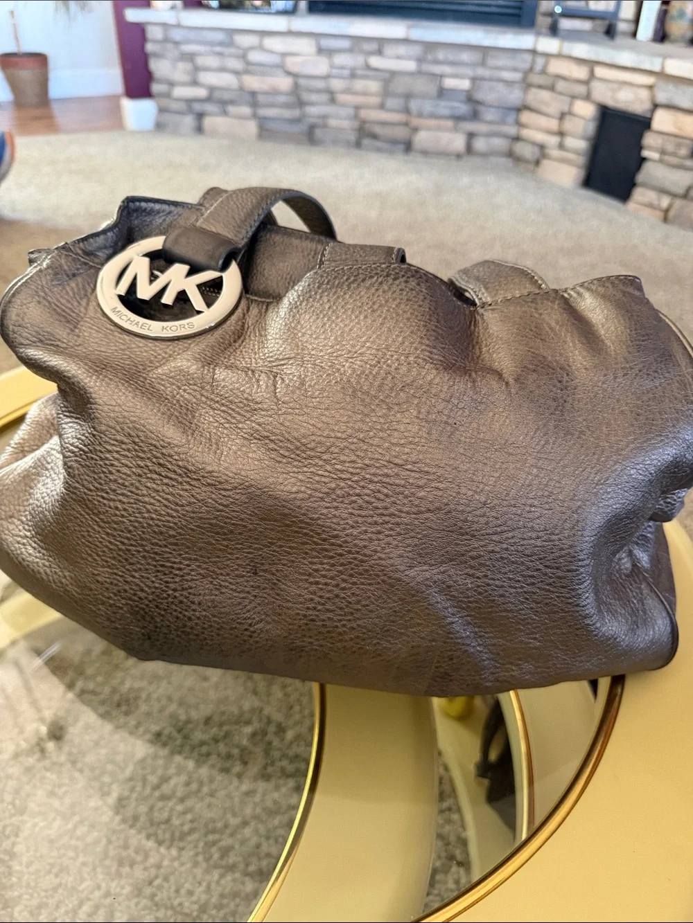 Michael Kors silvery Pebbled Leather Duffel with MK Charm